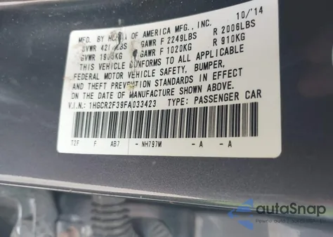 2015 Honda Accord Lx z USA, uszkodzony, nr VIN 1HGCR2F39FA033423
